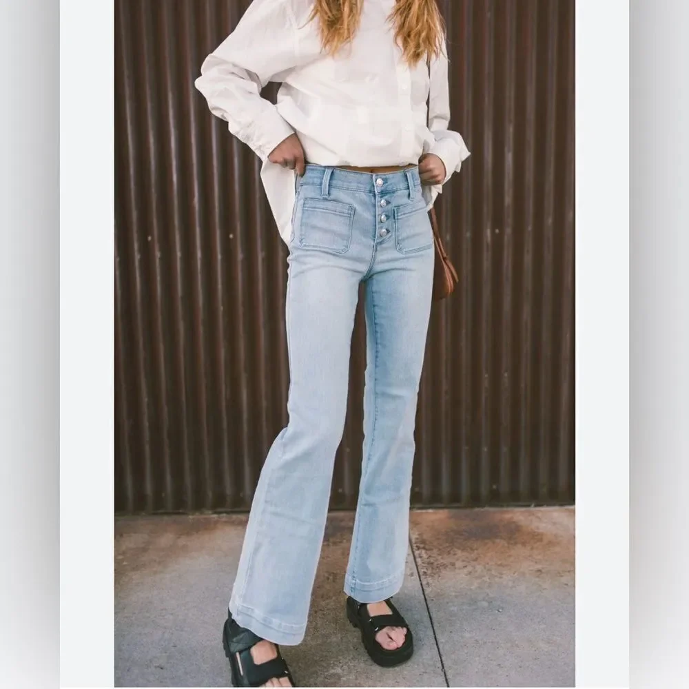 Miss Sparkling Jeans Flared Wide leg High Waisted - Picture 1 of 7